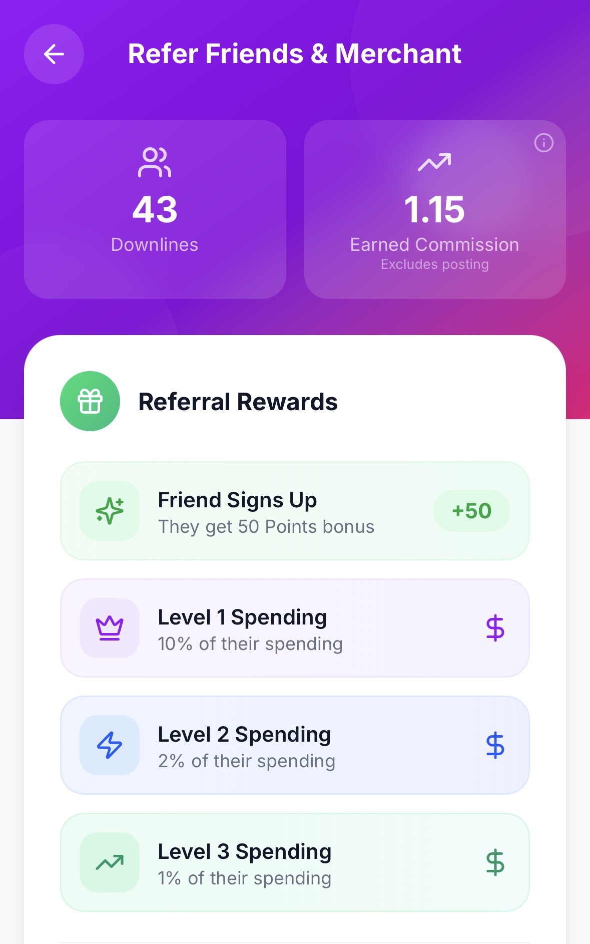 TRYLINK referral rewards screen