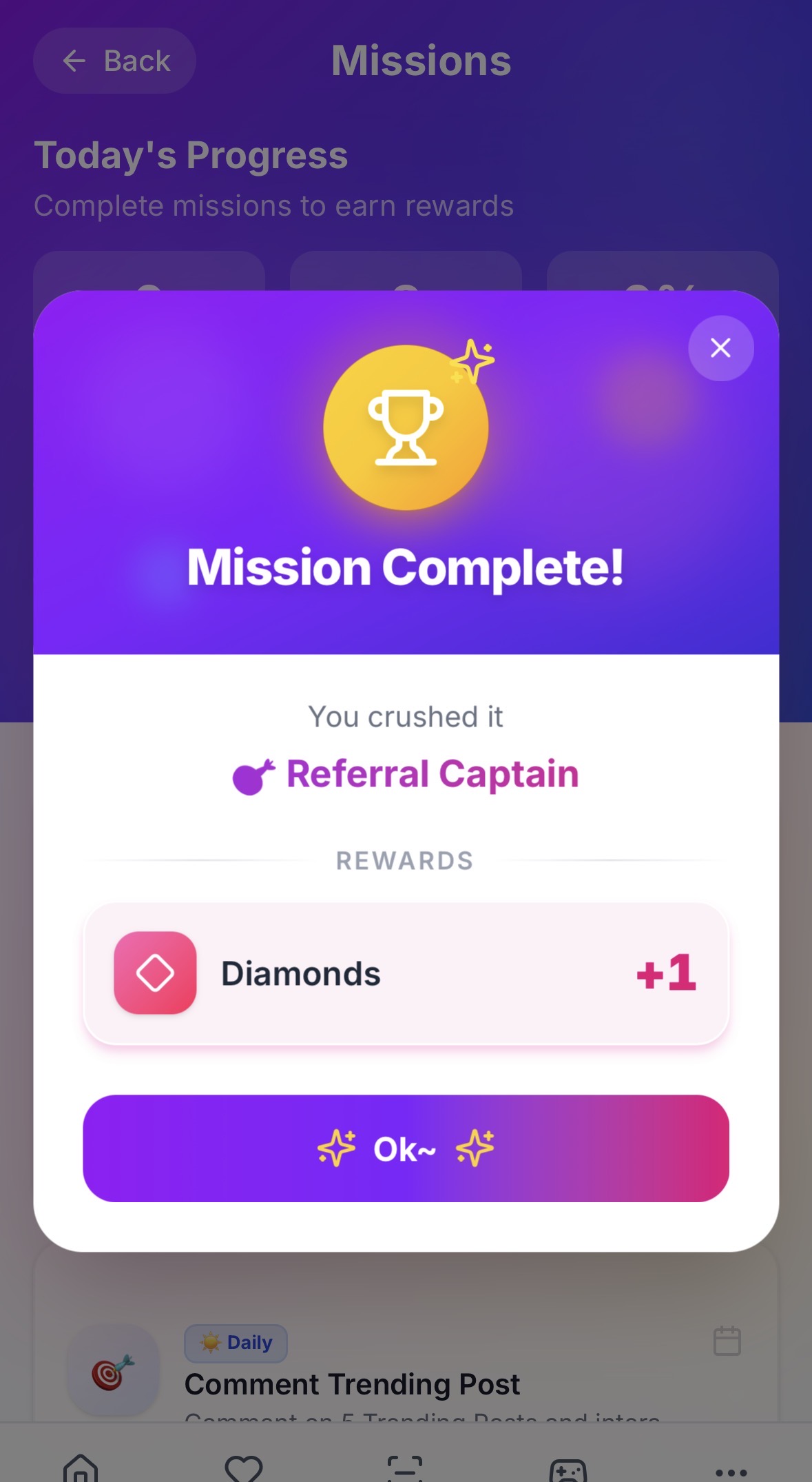 Mission complete reward